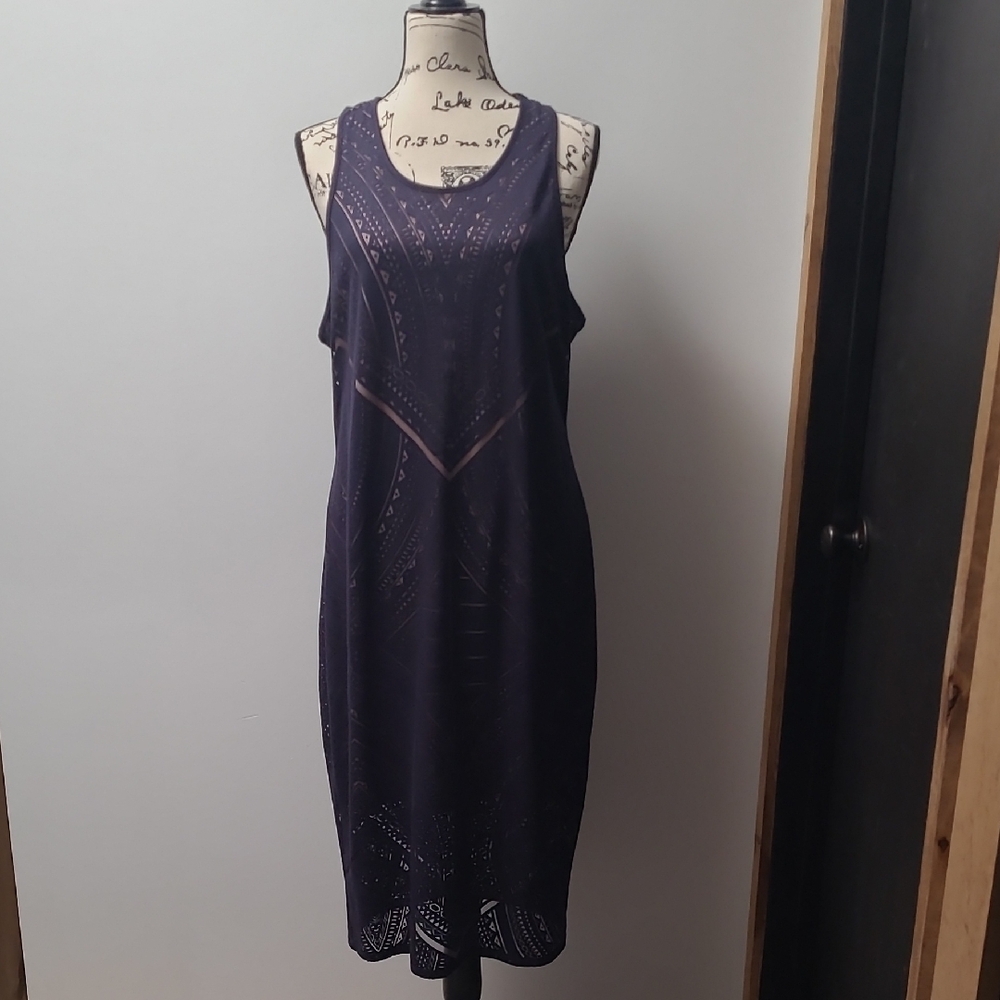 Sleeveless Cutout Midi Dress in Deep Navy With Nude Lining